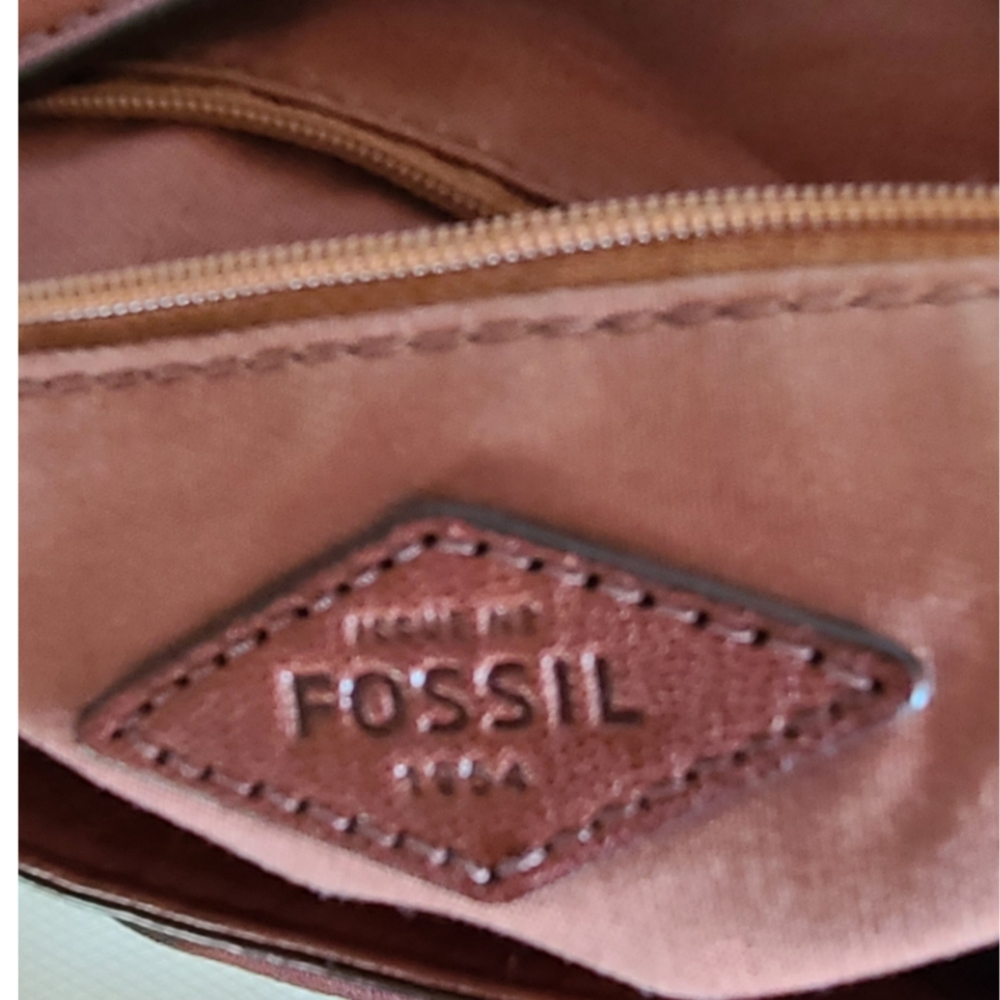 VINTAGE FOSSIL EX-LARGE CARMEL LEATHER TOTE BAG - Picture 10 of 10